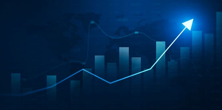 Financial data charts with glowing stock market graphs.Business financial chart with moving up arrow graph.Stock market investment data and analysis finance graph